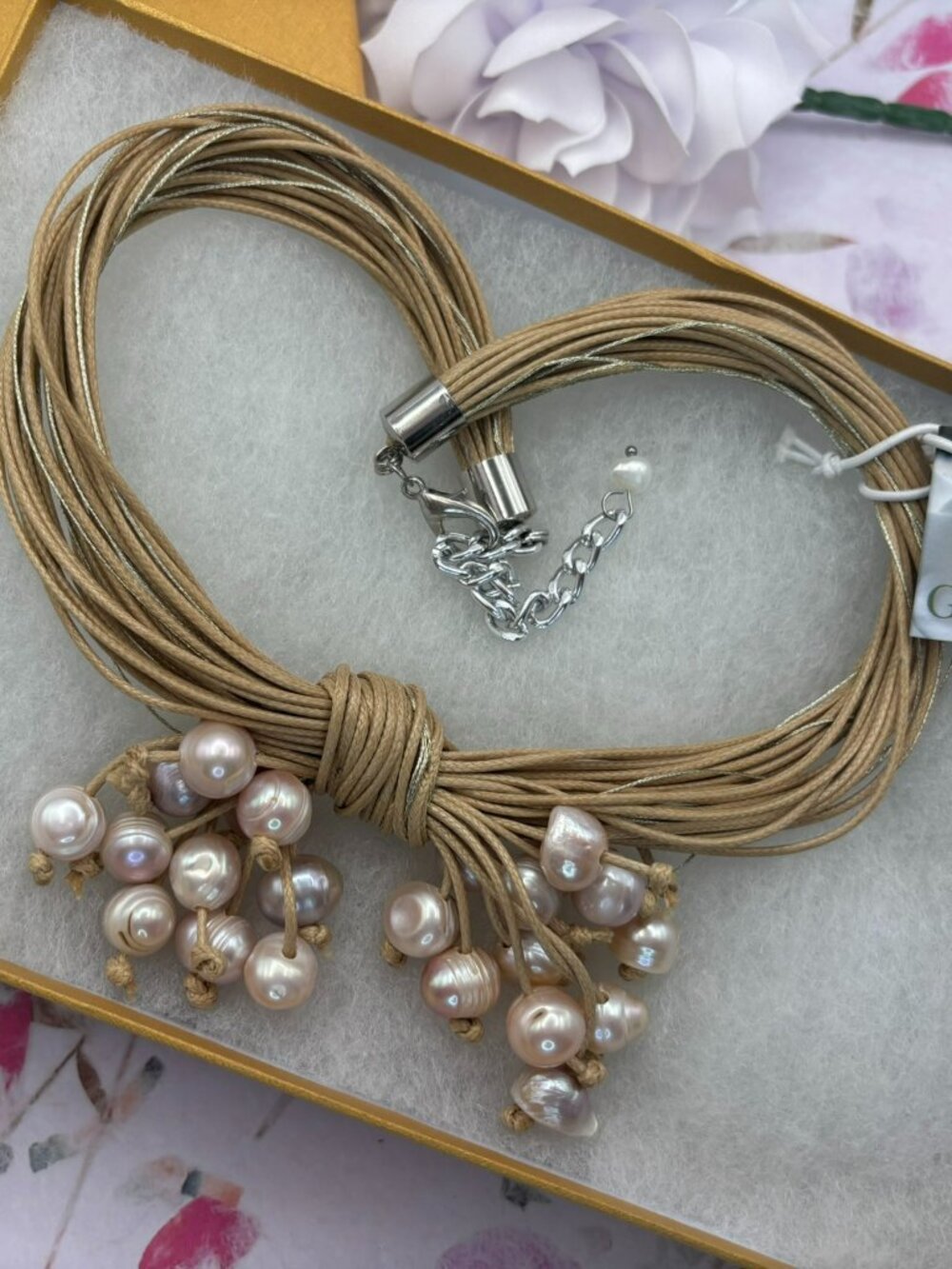 NWT Gardenia Jewelry Cultured Freshwater Pearl Multi Strand Tassel Necklace Box